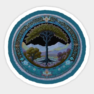 Middle East oasis Islamic rug Israel Zion fig tree landscape blue green Sticker